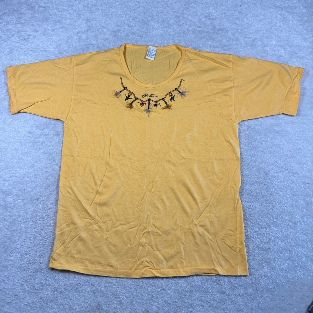 Vintage 1880 Town Yellow Embroidered Western Souvenir T-Shirt Womens Large‎ L
